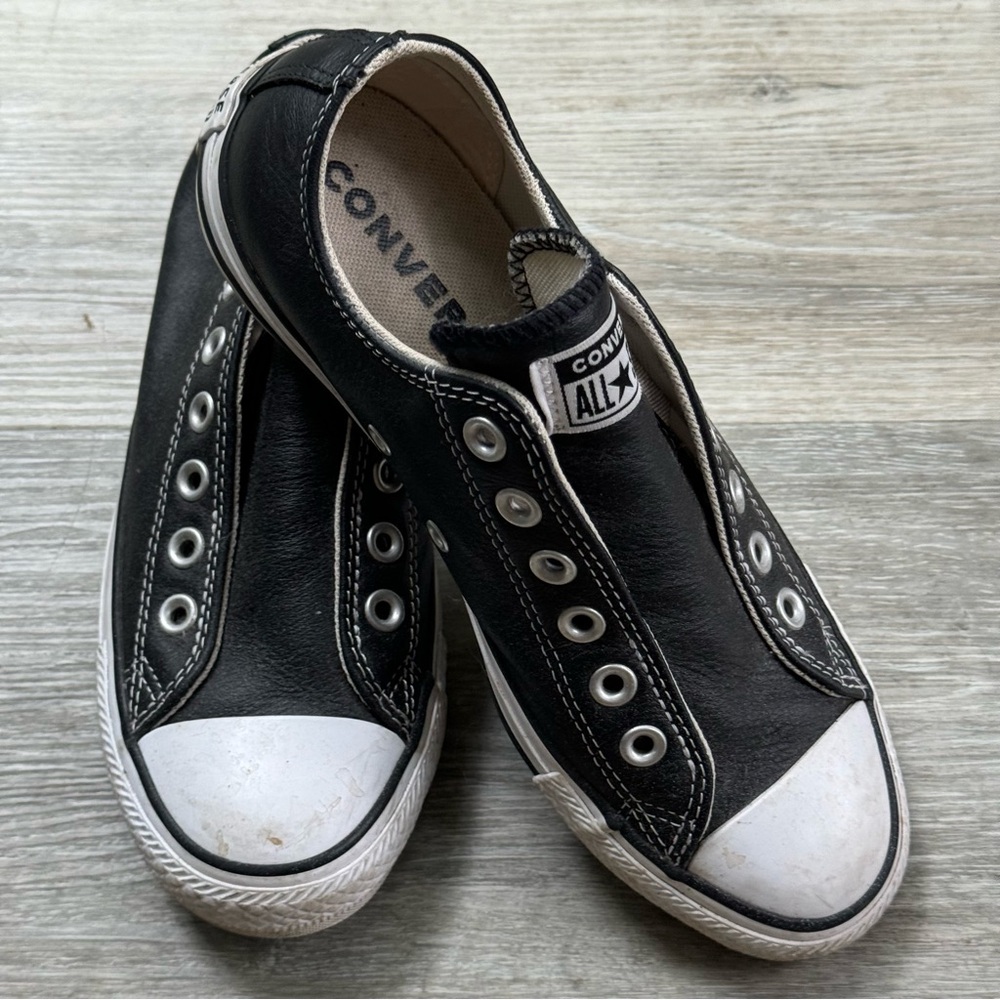 Chuck Taylor All Star Slip On Converse Slip On Black Leather Shoes Women Size 7